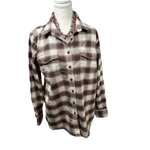 Ariat Plaid Button Down Shirt Women Sz M Western Flannel Long Sleeve Beige Brown